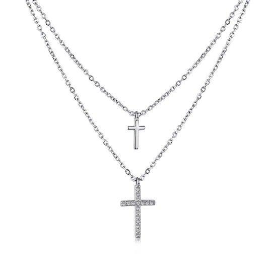 Estelle Double Cross Silver Necklace
